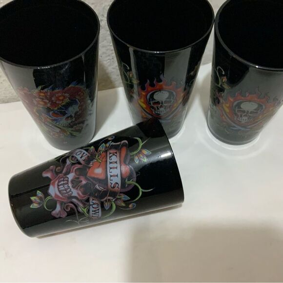 Ed Hardy Designs Black Drinking Glass Tumblers set of 4 - Picture 4 of 7